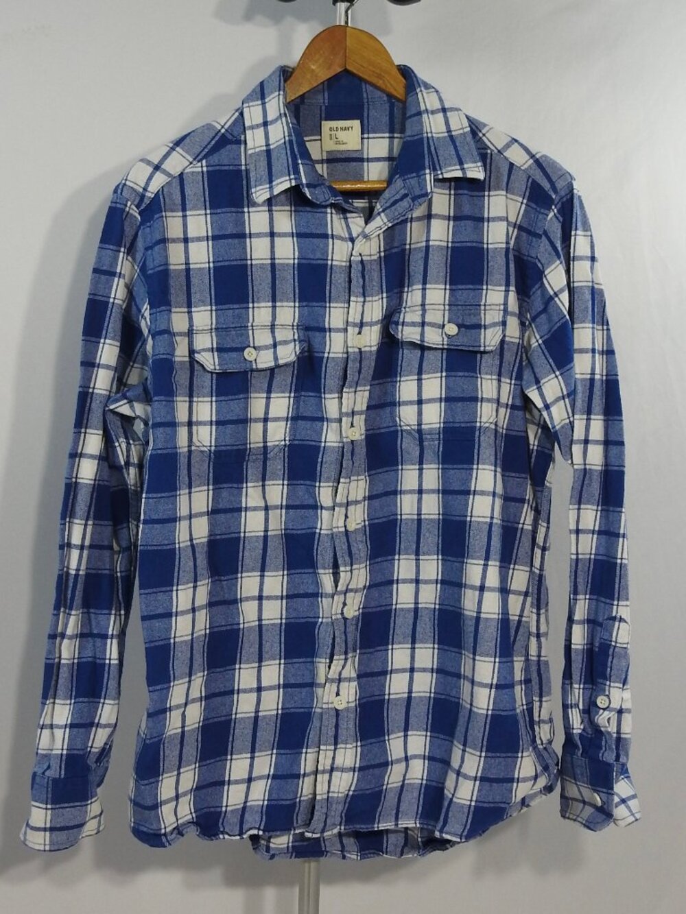 Old Navy Mens L Plaid Flannel Shirt Button Up 100% Cotton Cabincore 242281-01